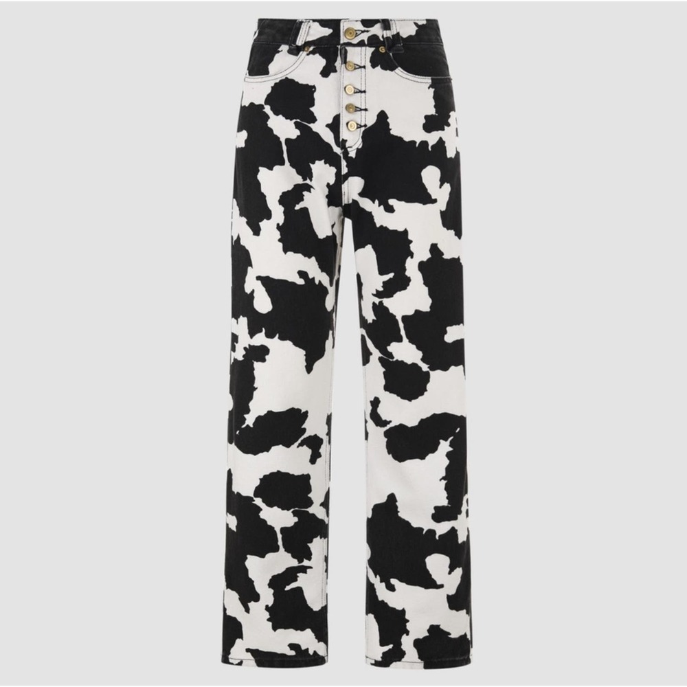 Cider Cow Print Straight Leg Jeans High Rise 90's Fit Mom Jeans Large 30"